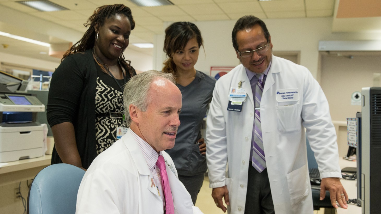 Baldwin Park Medical Center UBT Consultant Charisse Lewis; Administration Area Medical Director John Bigley; Critical Care RN Sheryl Magpali, UNAC/AFSCME; Critical Care and Clinical Operations Director Felipe Garcia.